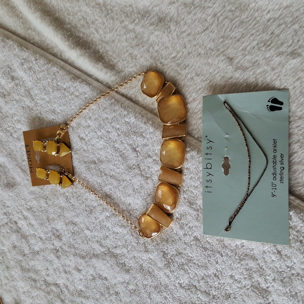 Itsybity 9-10 inch adjustable anklet Sterling silver And Monet Necklace, Earring